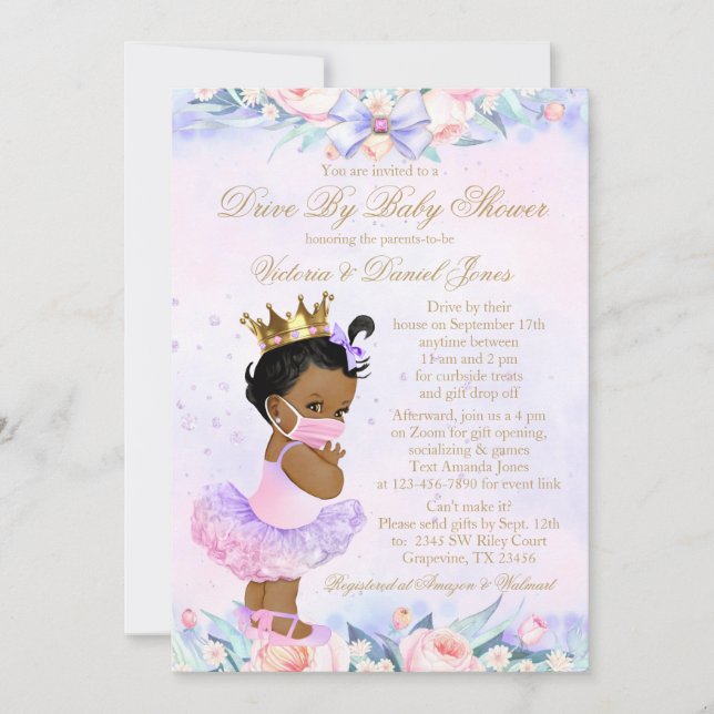African American Princess Drive By Baby Shower Invitation (Front)