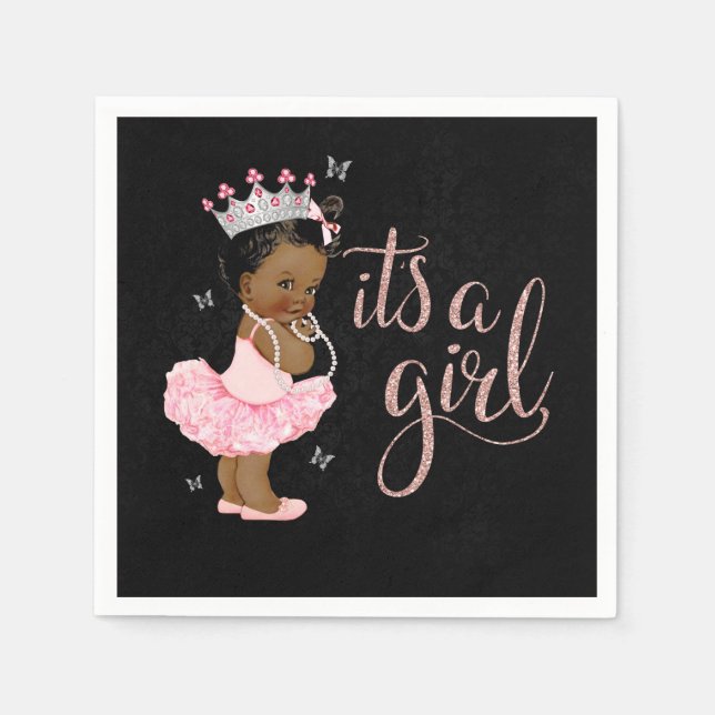 African American Princess Girl Baby Shower Napkin (Front)