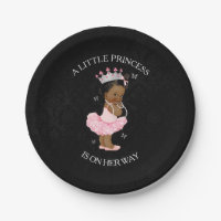 African American Princess Girl Baby Shower plates