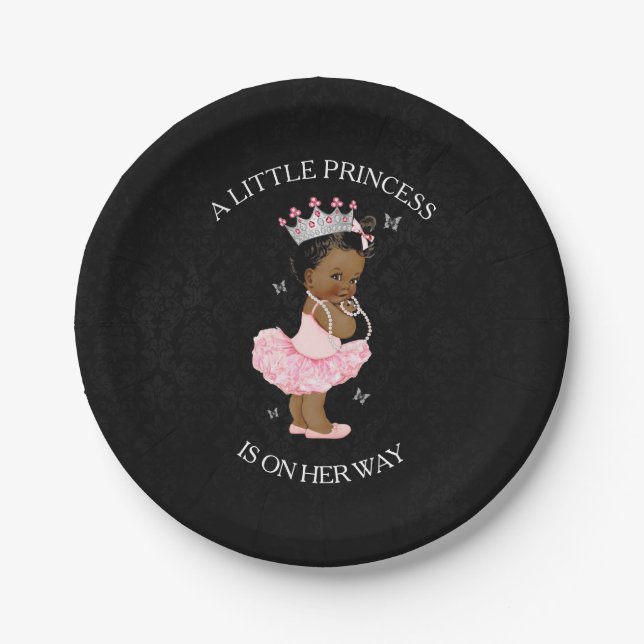 African American Princess Girl Baby Shower plates (Front)