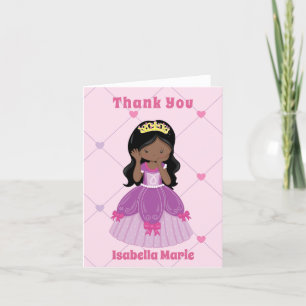 African American Princess Girl Pink Custom Kids Thank You Card