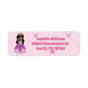 African American Princess Girl Pink Return Address