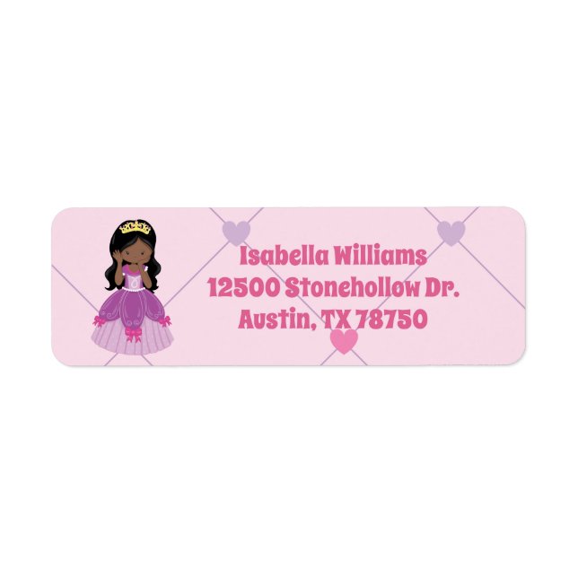 African American Princess Girl Pink Return Address (Front)