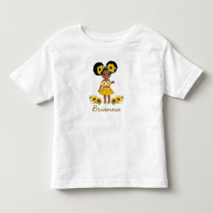 African American Princess Girl Sunflower Puff Hair Toddler T-Shirt