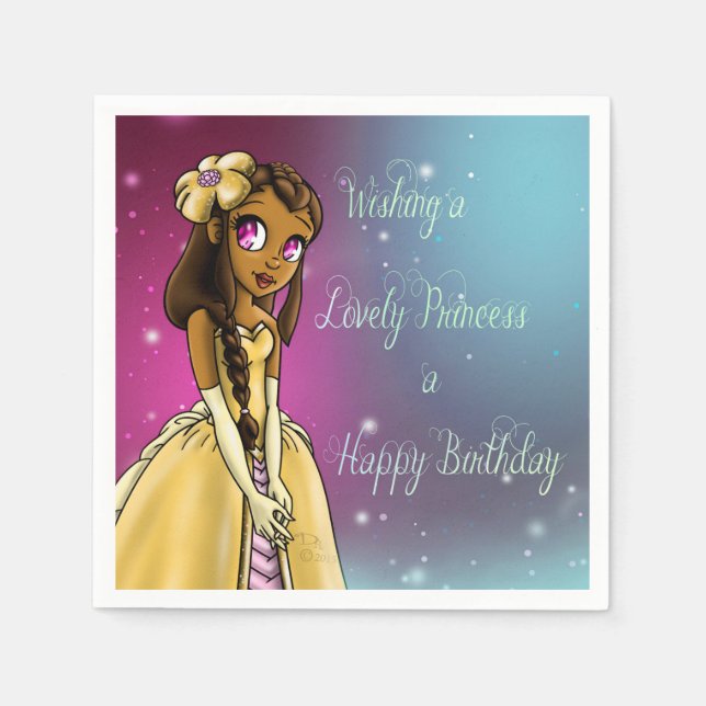 African American Princess Lovely Birthday Napkin (Front)