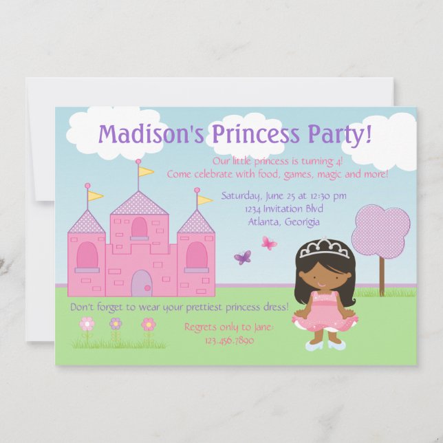 African American Princess Party Invitation (Front)
