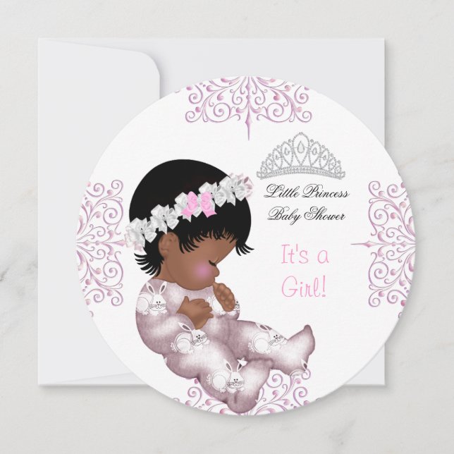 African American Princess Pink Baby Shower Girl Invitation (Front)