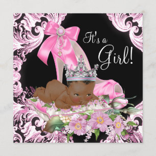 African American Princess Pink Black Baby Shower Invitation