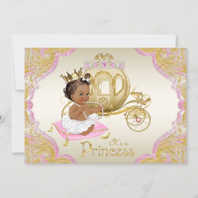 African American Princess Pink Gold Baby Shower Invitation (Front)