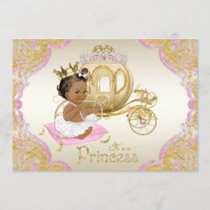 African American Princess Pink Gold Baby Shower Invitation