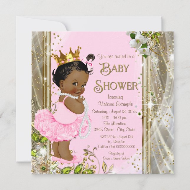 African American Princess Pink Tutu Baby Shower Invitation (Front)