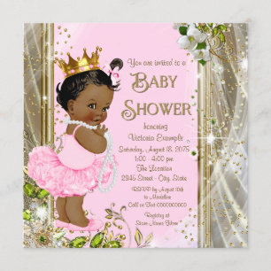 African American Princess Pink Tutu Baby Shower Invitation