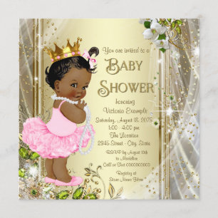 African American Princess Pink Tutu Baby Shower Invitation