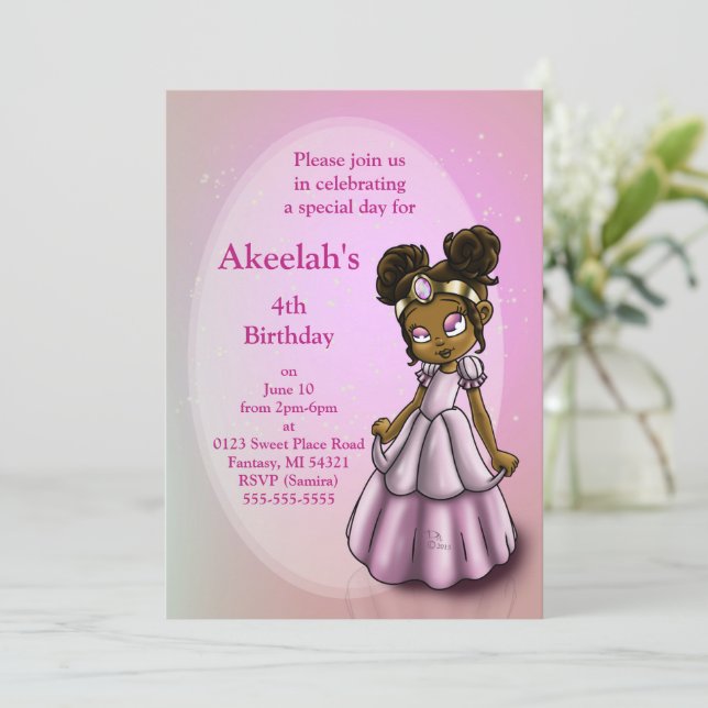 African American Princess Purple Birthday Party Invitation (Standing Front)