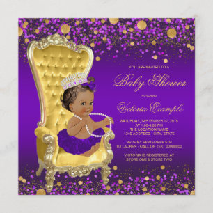 African American Princess Purple Gold Baby Shower Invitation
