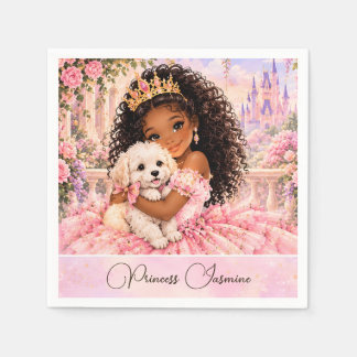 African American Princess with Puppy 7th birthday Napkin
