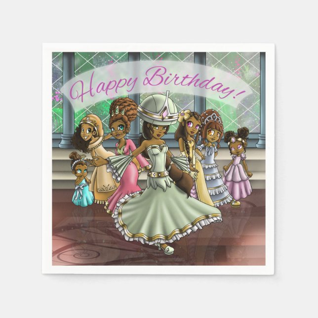 African American Princesses Birthday Napkin (Front)