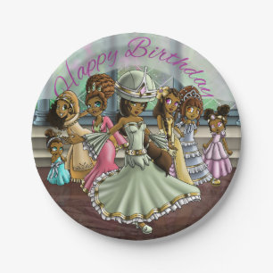 African American Princesses Birthday Paper Plate
