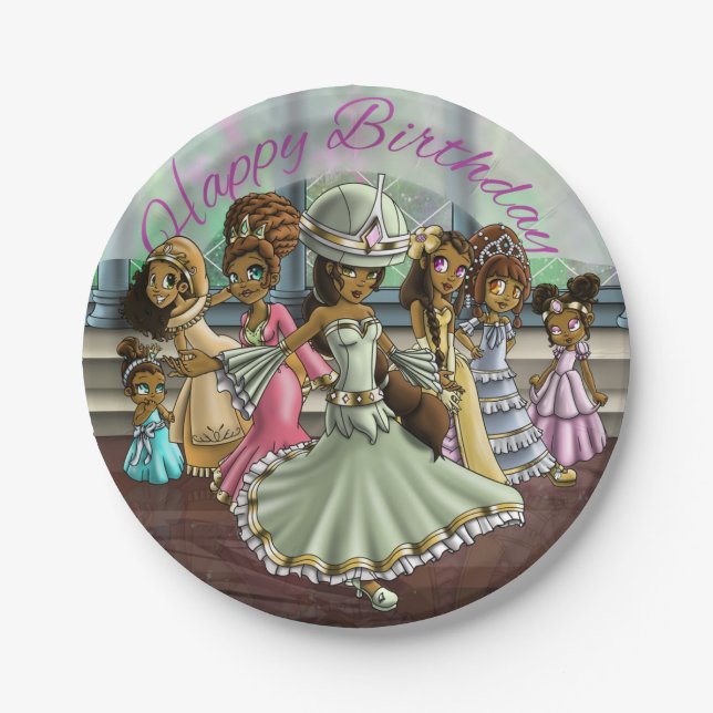 African American Princesses Birthday Paper Plate (Front)