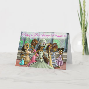African American Princesses Colourful Birthday Card