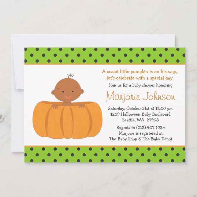 African American Pumpkin Baby Shower Invitation (Front)