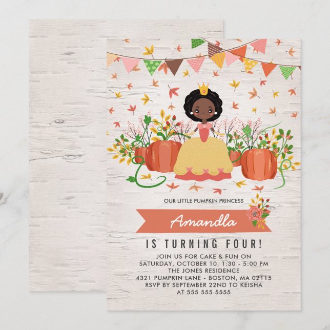 African American Pumpkin Princess Birthday Party Invitation (Front/Back)