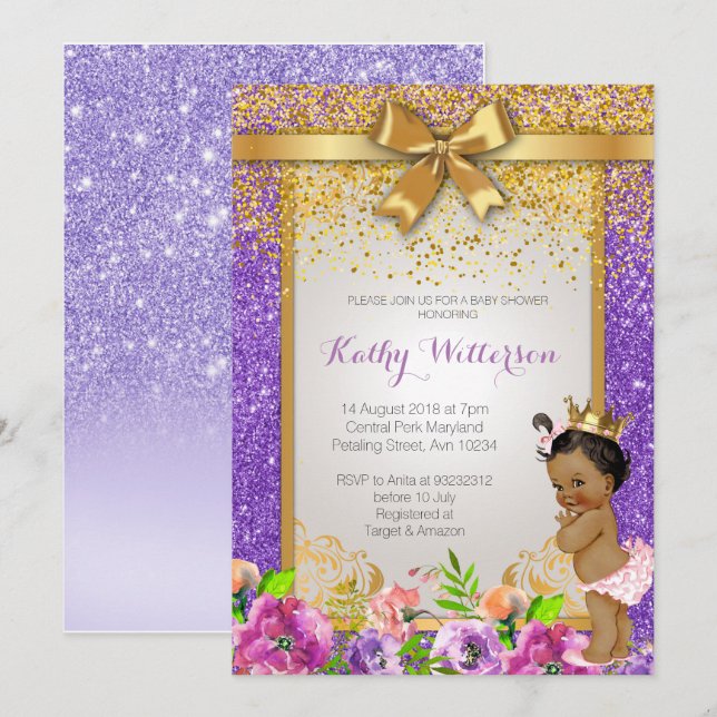African American Purple Baby Shower Card (Front/Back)