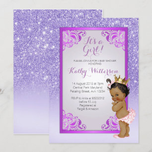 African American Purple Gold Baby Shower Card