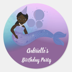 African American Purple Mermaid Birthday Sticker