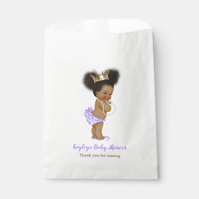 African American Purple Princess Baby Shower Favour Bags (Front)