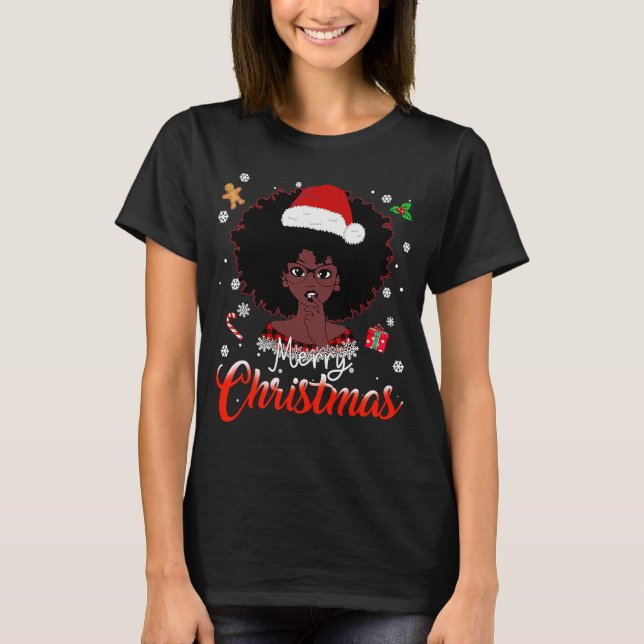 African American Pyjamas Melanin Christmas Santa H T-Shirt (Front)