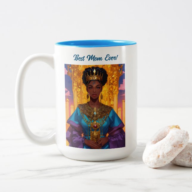 African American Queen Mother's Day Two-Tone Coffee Mug (With Donut)