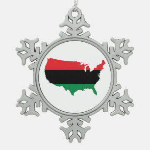 African American _ Red, Black & Green Colours Snowflake Pewter Christmas Ornament