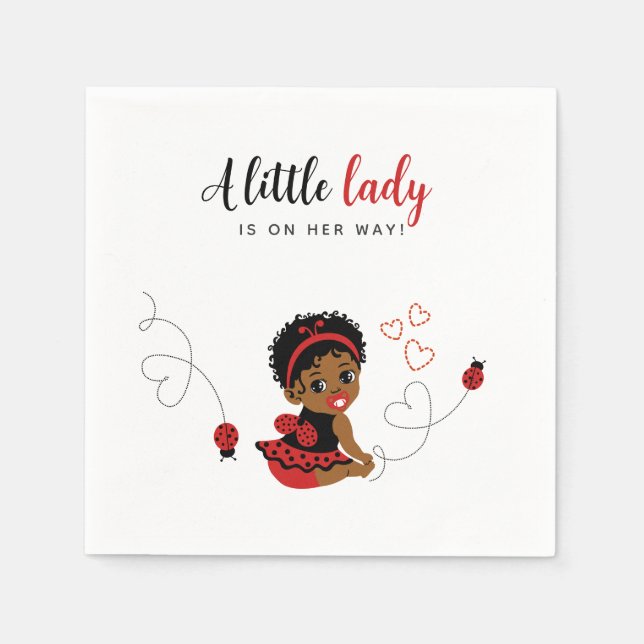 African-American Red Black Ladybug Baby Shower  Napkin (Front)