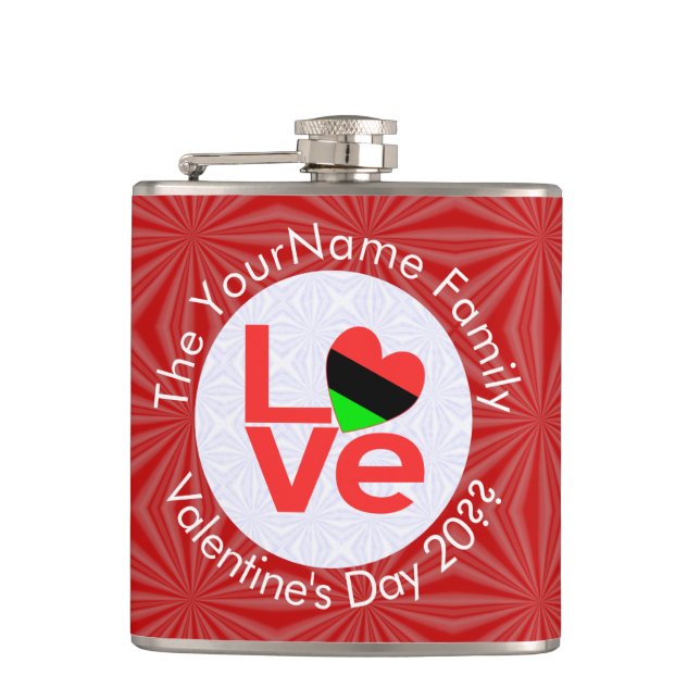 African American Red Letters LOVE Flag Personalise Hip Flask (Front)