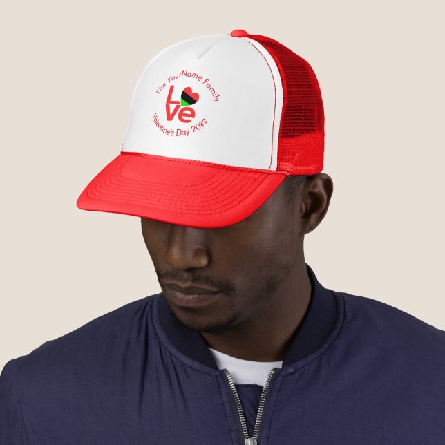 African American Red Letters LOVE Flag Personalise Trucker Hat (In Situ)