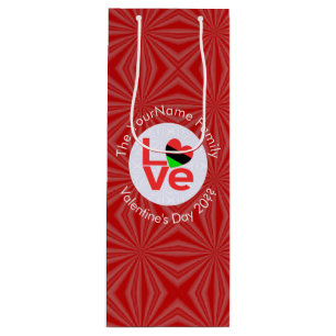 African American Red Letters LOVE Flag Personalise Wine Gift Bag