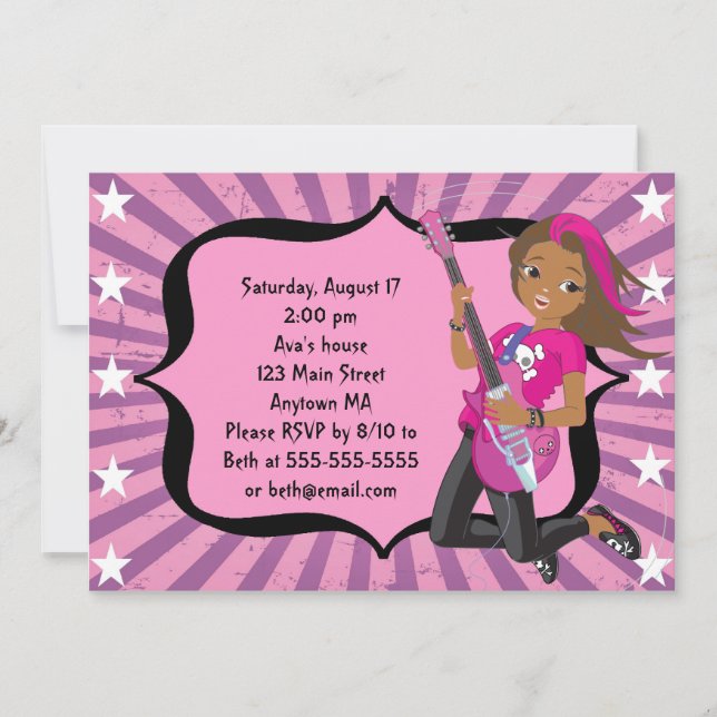 African American Rock Star Birthday Invitation (Front)