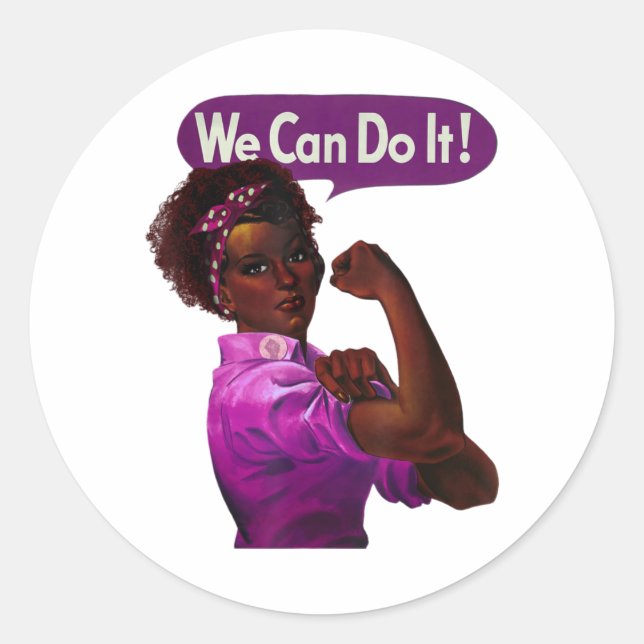 African American Rosie the Riveter Black History Classic Round Sticker (Front)