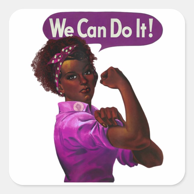 African American Rosie the Riveter Black History Square Sticker (Front)