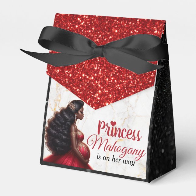 African American Royal Baby Shower Red/Black Favour Box (Front Side)