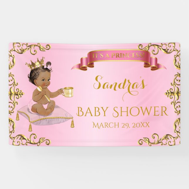 African American Royal Princess Pink Gold Banner (Horizontal)