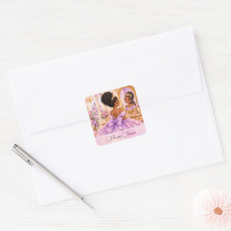 African American Royal Purple Princess birthday Square Sticker