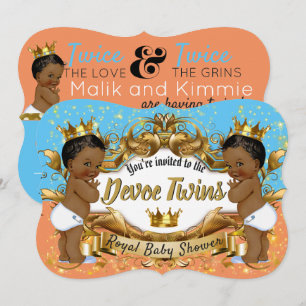 African American Royal Twins Orange Blue Gold Invitation