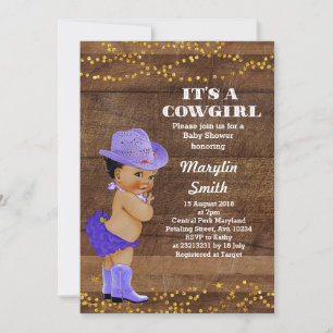 African American Rustic Purple Cowgirl Baby Shower Invitation