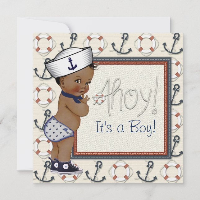 African American Sailor Boy Nautical Baby Shower Invitation (Front)