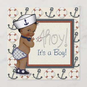 African American Sailor Boy Nautical Baby Shower Invitation