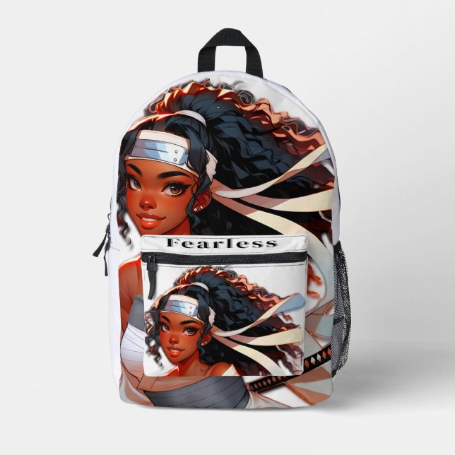 African-American Samurai Fearless Fighter Printed Backpack (Front)