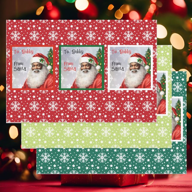 African American Santa Add Childs Custom Christmas Wrapping Paper Sheet (Creator Uploaded)