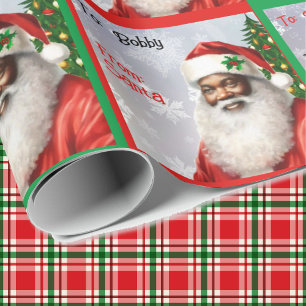 African American Santa Add Child's Name Roll of Wrapping Paper